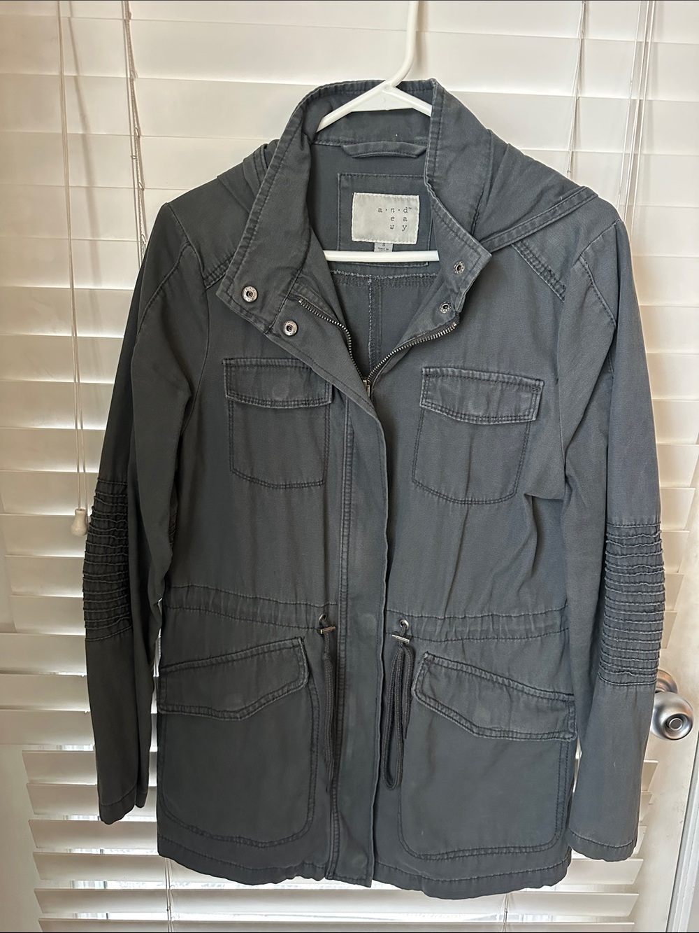 Caslon Slate Gray Utility Jacket with Drawstring Waist